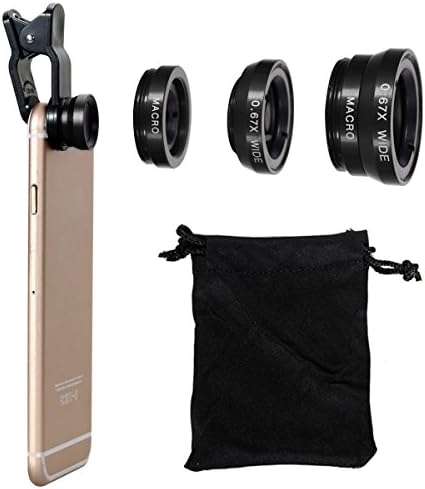 Universal 3 in 1 Cell Phone Camera Selfie Lens Kit 180° Fish Eye Lens / Macro Lens &amp; 0.67x Wide Angle Lens(Black) Work with Apple iPhone / iPad, Samsung Galaxy S6, S7, Note5, LG G5, V10