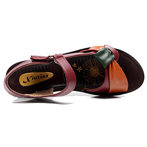 Dressin Women Leather Sandals Womens Fashion Bow Summer Shoes Low Wedges Heel Shoes Ultra Comfy Flats Sandal