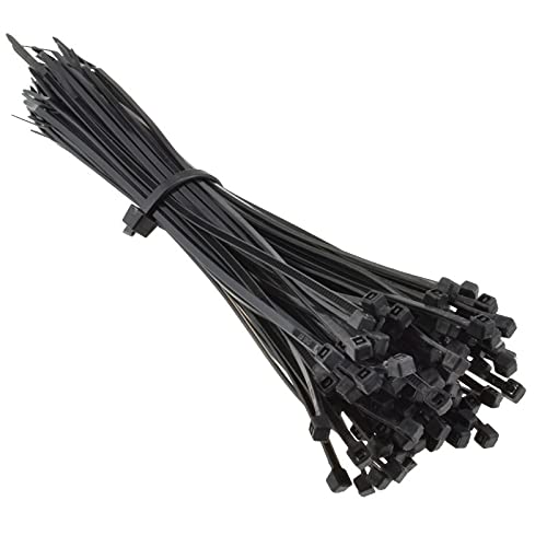 4Reign 200 Pack Long Black Cable Ties Thick Heavy Duty 275mm x 5 mm Large Plastic Tie Ziptie Wide for Cables Tidy Management Wrap Zip zipties Temporary Fencing Garden DIY Computer Wire, (200pkBLACK)
