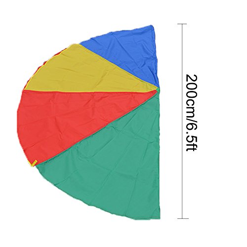 Erlsig 6 Foot Multicolored Play Parachute for Kids with 8 Handles Outdoor Camping Tent Picnic Mat Cooperative Games Birthday Gift with Bags for 3-8 Year Kids