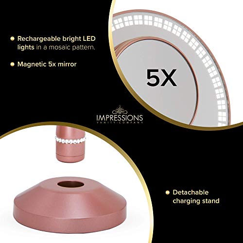 Impressions Bijou LED Hand Mirror with Charging Base, Round Shape 5X