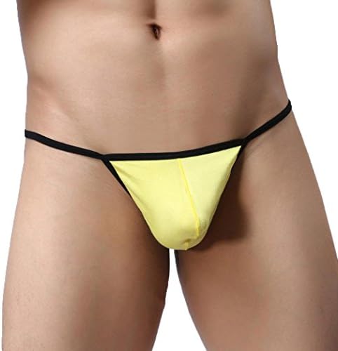 Snowfoller Men's Thong Sexy T-Back Bandage Panties Funny G-String Soft Breathable Underwear Low Rise Boxers Shorts (L, Yellow)