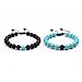 Jade cabbage Distance Relationship 8mm Beads Bracelet for Couple Set Jewelry Adjustable (Black Lava Rock & Turquoise)