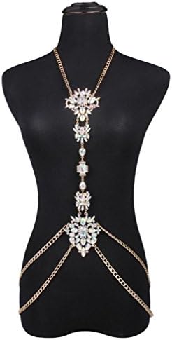 OMfeng Women Bikini Body Chain Jewelry Waist Gold Belly Beach Slave Necklace (White)