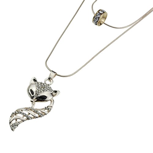 Layered Gold Crystal Fox and Ring Iced Out Sugar Glider Mood Double Two Chain Necklace - Best Jewelry Accessories Gift for Women Girl Teen