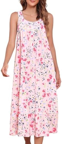 IZZY + TOBY Women's Long Sleeve Cotton Nightgown – Soft, Warm, Knee-Length, Blue Flower, Medium