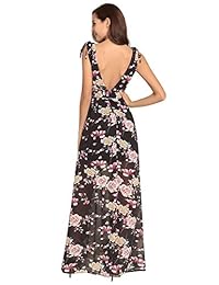 FeelinGirl - Vestido largo de gasa con estampado floral y cuello en V para mujer S-2XL