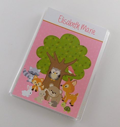Photo Album IA#775 4x6 or 5x7 Pictures Book Personalized Baby Shower Gift Girl Woodland Animals Pink Baby Shower Advice Cards Monthly Growth
