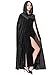 Halloween Hooded Cape Full Length Floral Velvet Witch Cloak Role Play Costume Black
