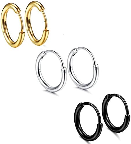 3 Pairs of Stainless Steel Mens Womens Hoop Earrings Girl Lip Earrings for Cartilage Helix Tragus Nose Hoop 18 g Men's Stud Earrings for Women 10 mm