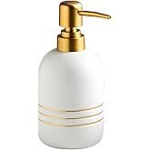 Elegant Cylinder-Shaped Soap Dispenser, Matte Ceramic Bottle Designed with Simple Golden Lines(White)