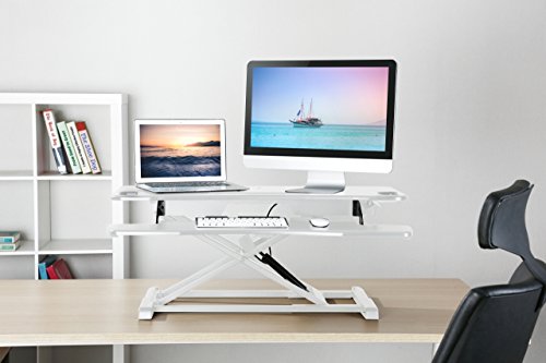 Standing Desk Converter Computer Table: Stand Up Desk Riser - Sit Stand Desk - 37" Wide Dual Monitor Desktop for Standing Desks - Height Adjustable Desk Workstation Converts to a Standup Desk - White