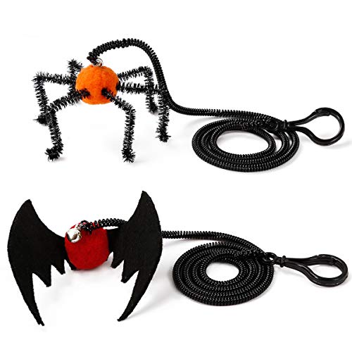Halloween 2 Pcs Cat Kitten Toys, Flying Finger Pet Toys with Bat Spider Design, Cat Halloween Elastic Springs Finger Teaser Toys, Interactive Pet Teaser Toy with Bell, Cats Scratchers Accessories