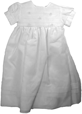 Christening Day Girls' White Organza Overlay Gown with Sheer Flowers 12M