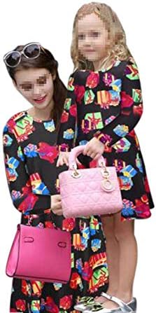 Womens Baby Girl Long Sleeve A Line Christmas Dress Holiday Festival Prints Family Matching Outfits