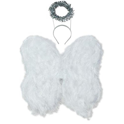 White Feather Angel Costume Wings with Halo