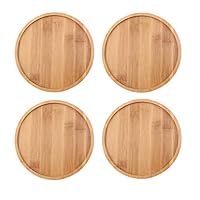 TOUCH MISS 4.4 Inch Round Bamboo Plants Saucer for Cactus Owl Pot Sandy Beige Pack of 4
