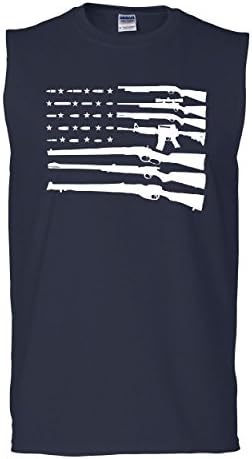 American Flag Muscle Shirt 2nd Amendment Gun Rights Homeland AR15 Navy Blue L