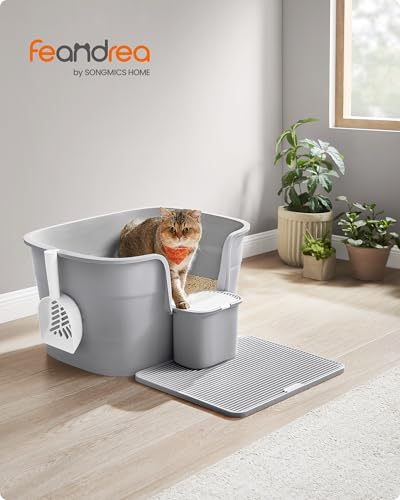 Feandrea Litter Box for Large Cats, Extra Large Litter Box for Home with Multiple Cats, Includes Scoop, Scoop, Dove Grey PPT003G01