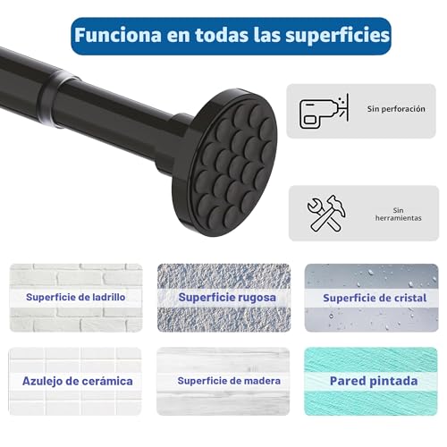 300CM Long Curtain Rod, Extra Long Curtain Rod, Shower Rod No Drilling Extendable for Bathroom, Bedroom, Black (85-270CM, Φ32mm)