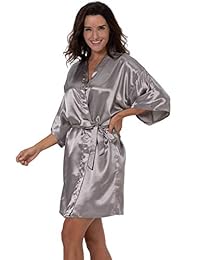 ShinyLuck - Kimono corto de satén para mujer, color liso