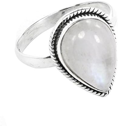 Sterling Silver Rainbow Moonstone Ring 925 Solid Silver Ring Gift Ring Pear Shape Moonstone Ring (9)