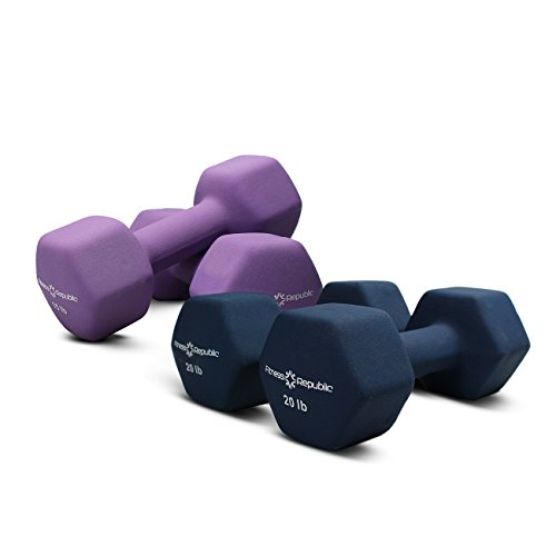 Fitness Republic Neoprene Dumbbell Combos - Non-Slip, Hex Shape, Free Weights Set Muscle Toning, Strength Building