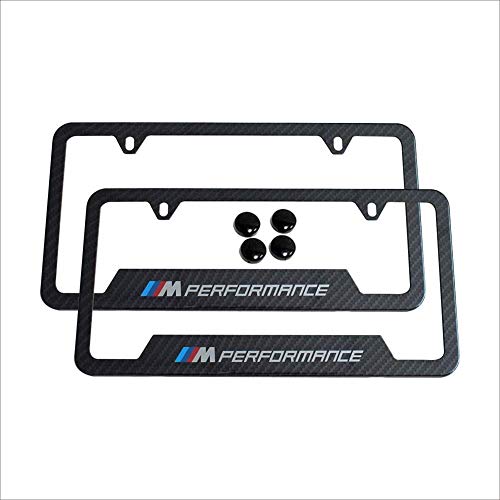 2pcs M Performance Logo License Plate Stainless Steel Frame,with Carbon Fiber Textured Glossy Finish Logo for BMW,Applicable to US Standard car License Frame