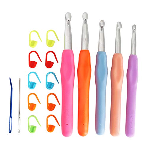 Gnognauq 6.5mm 7.0mm 8.0mm 9.0mm 10.0mm Soft Lighted Crochet Hooks, Handle Aluminum Crochet Hooks Set for Knitting - Thumbnail 6