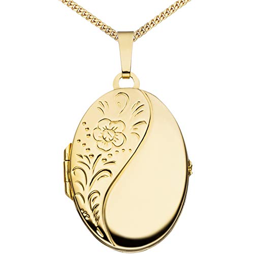 Haus der Herzenยฎ Locket High-Gloss Gold-Plated Oval 925 Sterling Silver for Opening Picture Insert 2 Photos Amulet with Jewellery Case