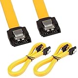 LINESO 2Pack 32in Long SATA Cable 6gb Straight with Locking Latch(Yellow)