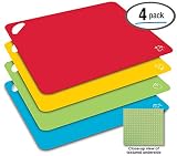 Flexible Plastic Cutting Board Mats, Heavy Duty Extra Thick 2mm, Set of 4, Color Coded with Food Icons, Textured Underside by Better Kitchen Products