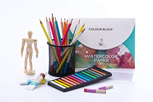 COLOUR BLOCK Premium 181 Piece All Media Art Set in Durable PU hinged Box, with Soft & Oil Pastels, Acrylic & Watercolor Paints, Watercolor, Sketching, Charcoal & Colored Pencils and Art Tools