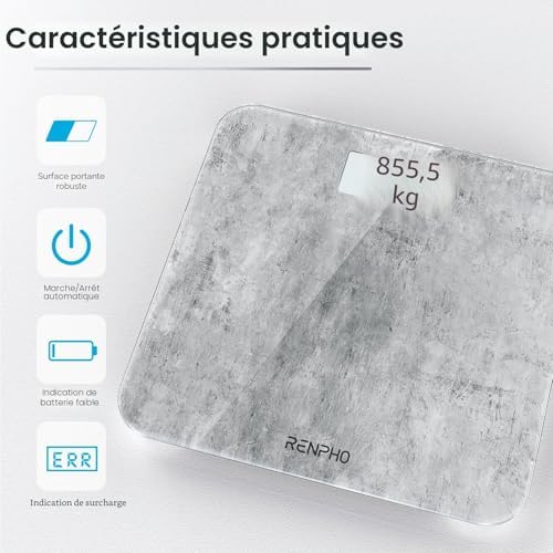 Pèse-personne numérique pour poids corporel, affichage LED, béton