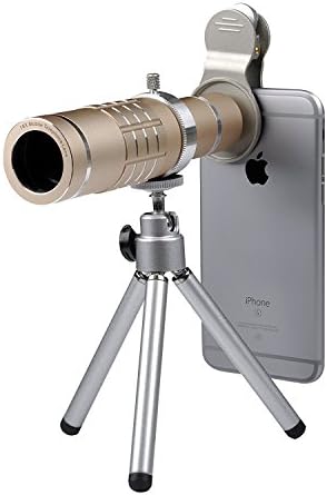 3 in 1 Mobile Phone Lenses Kit, 18X Telephoto Lens, 0.45X Wide Angle Lens, 15X Macro Lens, Mini Tripod, Special Clamp for iPhone, Samsung, HTC and Most Smartphone (Gold)