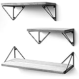 BAYKA Juego de 3 estantes flotantes para montar en la pared, estantes de pared de madera rústica para sala de estar, dormitorio, baño gris