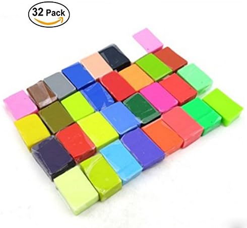 32 PCS DIY Colored Clay, Colorful Fimo Effect Polymer Clay Soft Moulding Craft Oven Bake Clay Sampler Creative Fun