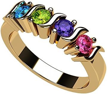 Central Diamond Center S-Bar Mothers Ring w/ 1 to 6 Simulated Birthstones in Sterling Silver/10k/14k Gold
