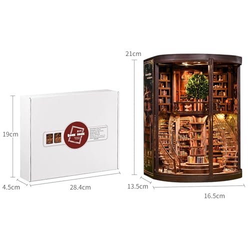 Kaayeewood Book Nook Kit, 3D Wooden Puzzles for Adults, DIY Miniature House Kit for Adults, Booknook with LED Light, Gifts for Family, Friends and Book Lovers, Bookshelf Decor(Wisdom Rings)