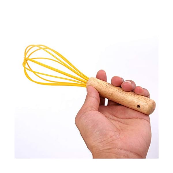3Pcs Whisk Silicone Wisk Kitchen Tool Silicone Whisks for Cooking, Wooden Handle Kitchen Whisks Egg Beater Milk Frother…