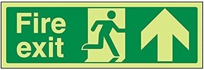 VSafety Glow In The Dark Fire Exit Arrow Up Sign 300x100mm