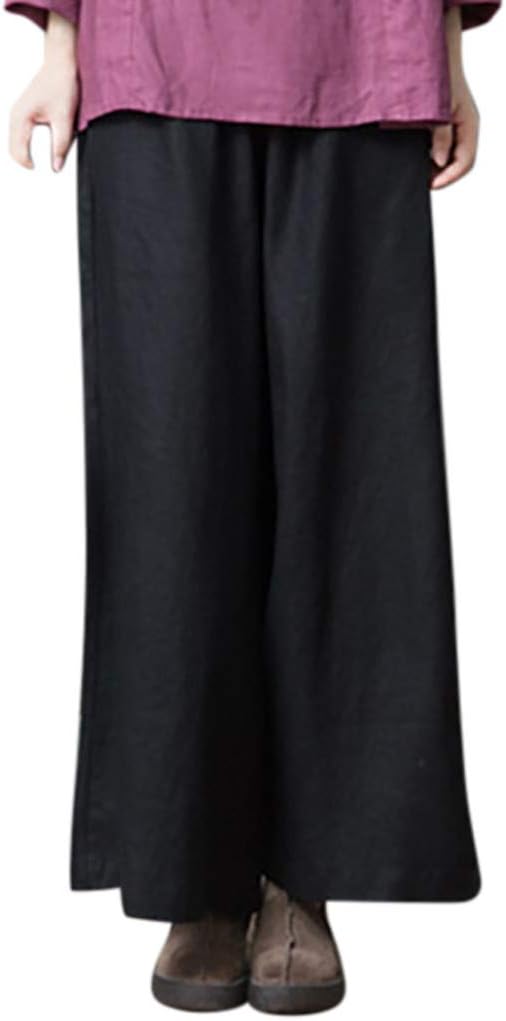 YKARITIANNA Plus Size Women Pure Color Wide Leg Pants Cotton and Linen Pocket Trousers