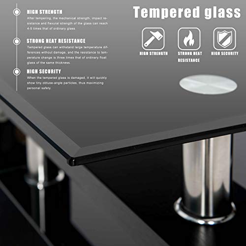Merax Black Highlight Glass Top Cocktail Coffee Table with Wooden Legs