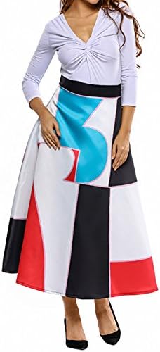 Eiffel Women's Flower Print Colorblock High Waist A-line Swing Maxi Skirt Dress