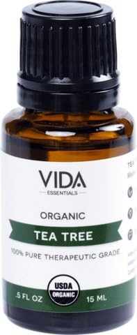 VIDA Essentials USDA Certified Organic Tea Tree (Melaleuca) Essential Oil. 100% Pure, Undiluted, Therapeutic Grade. 15 ml (0.5 fl oz)