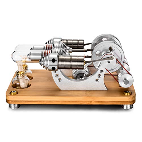 Sunnytech Hot Air Stirling Engine (2Cylinder) Colourful LED Flywheels