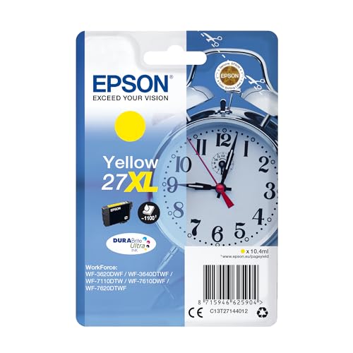 Epson Original 27XL Tinte Wecker (WF-3620DWF, WF-3640DTWF, WF-7110DTW, WF-7210DTW, WF-7610DWF, WF-7620DTWF, WF-7710DWF, WF-7715DWF, WF-7720DTWF), gelb
