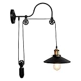 OYIPRO Industrial Wall Sconces, 1 Light Gooseneck Wall Light Fixture Adjustable Pulley Wheel Wall Mounted Lamp E26 Socket