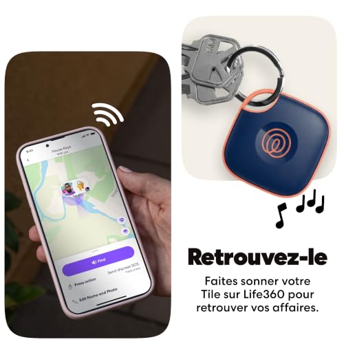 Tile - Tracker Bluetooth, détecteur de clés et localisateur d'objets pour clés, Sacs & Autres. Détecteur de téléphone. Compatible avec iOS & Android. Lot de 1 (Navy Blaze)
