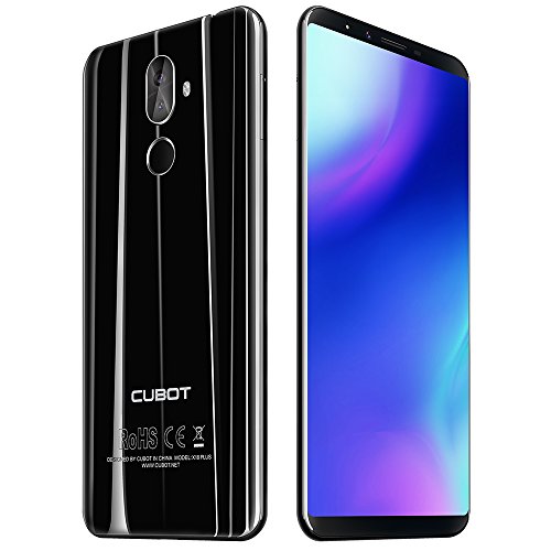 CUBOT X18 Plus - 4G Smartphone 5.99 Pulgadas Android 8.0 MTK6750T 1.5GHz Octa Core 4GB RAM 64GB ROM 4000mAh Batería 20.0MP + 2.0MP Cámaras Duales Traseras Reconocimiento de Huellas Digitales - Negro